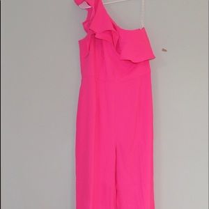 Lilly Pulitzer neon pink one shoulder jumpsuit